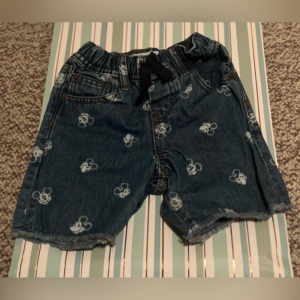 baby Gap - Disney Blue Denim Kids Shorts with Mickey Mouse Print